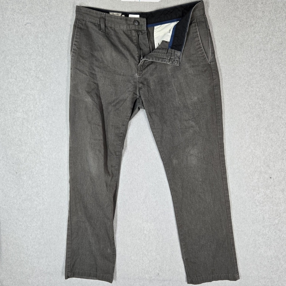 Volcom Men Pants 33 Gray Chino Straight Pockets Mid Rise 29"‎ Inseam Logo Casual